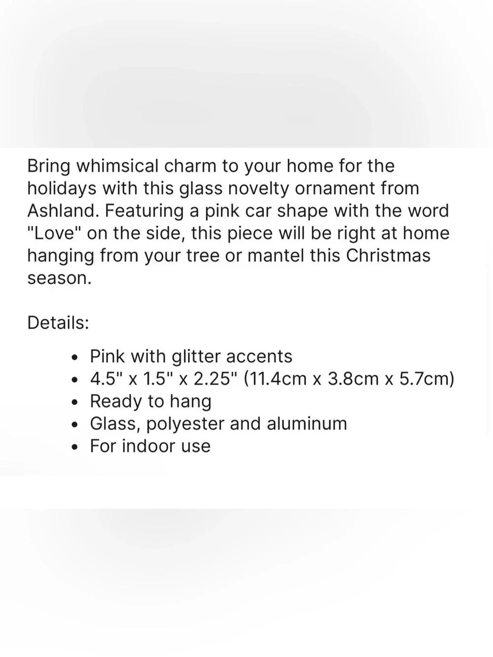 Ashland 4.5” Pink Love Car Glass Ornament